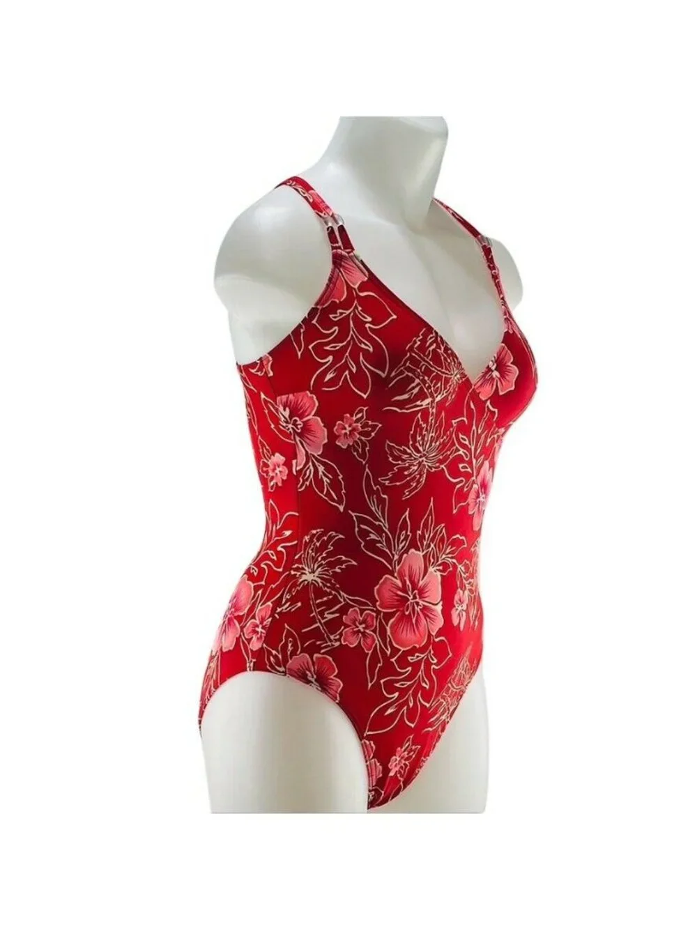 I.F. Red Floral Print Womens One-Piece Swimsuit Size 8 Nylon/Spandex With Tags